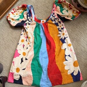 FARM Rio Multicolor Daisy Stripe Midi Dress